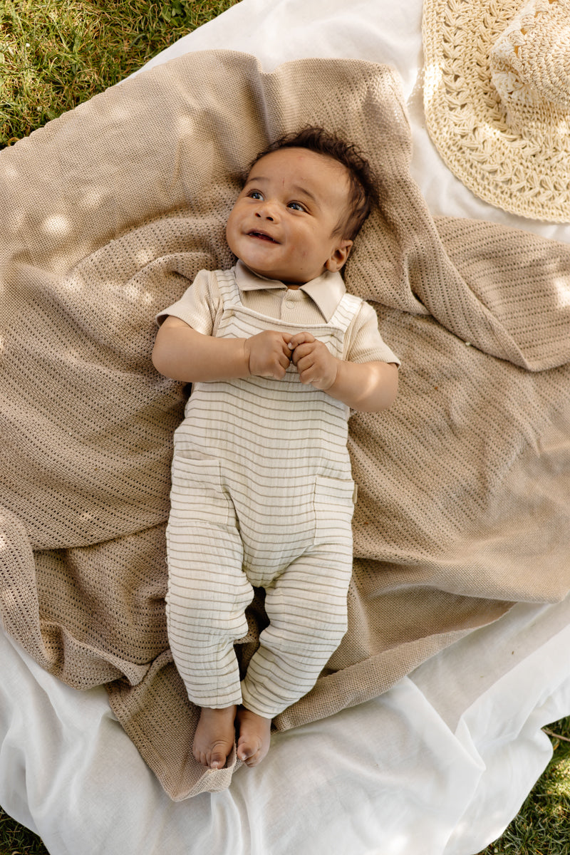 Tuinbroek taupe gestreept | AOP Taupe Lines