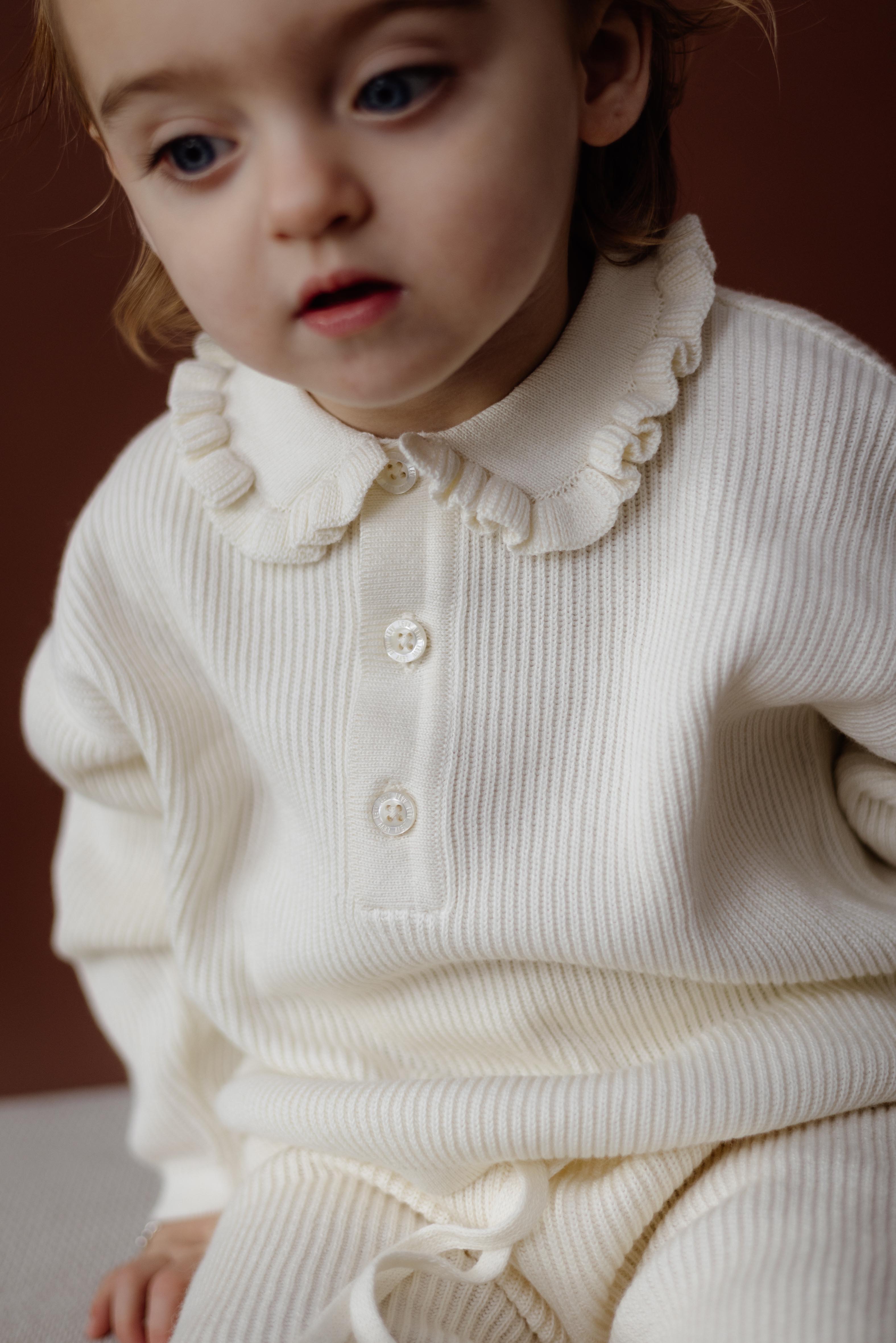 Off-white shirt met ruchekraag | White Cream
