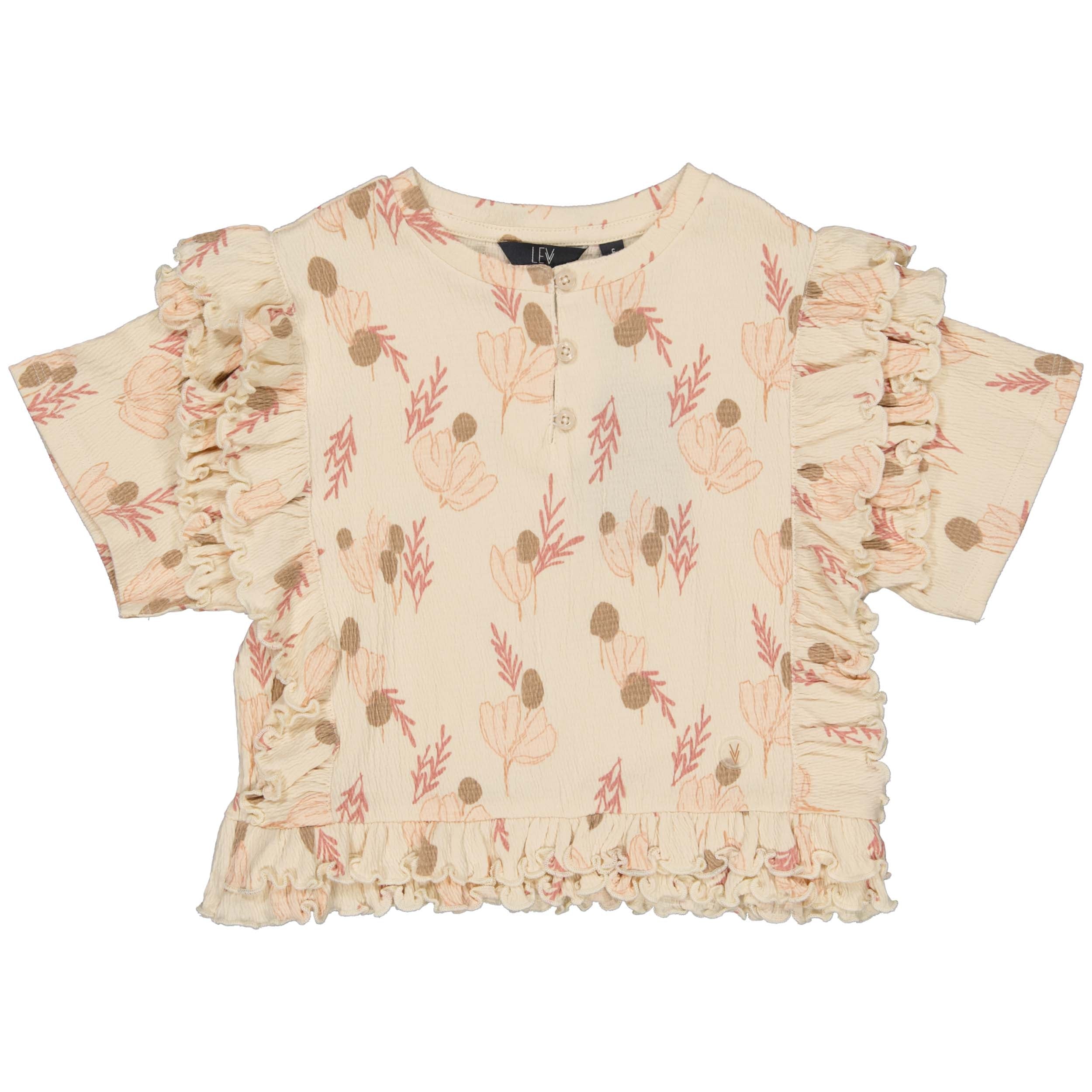 Shirt Créme met bloemen | AOP Pink Leaves