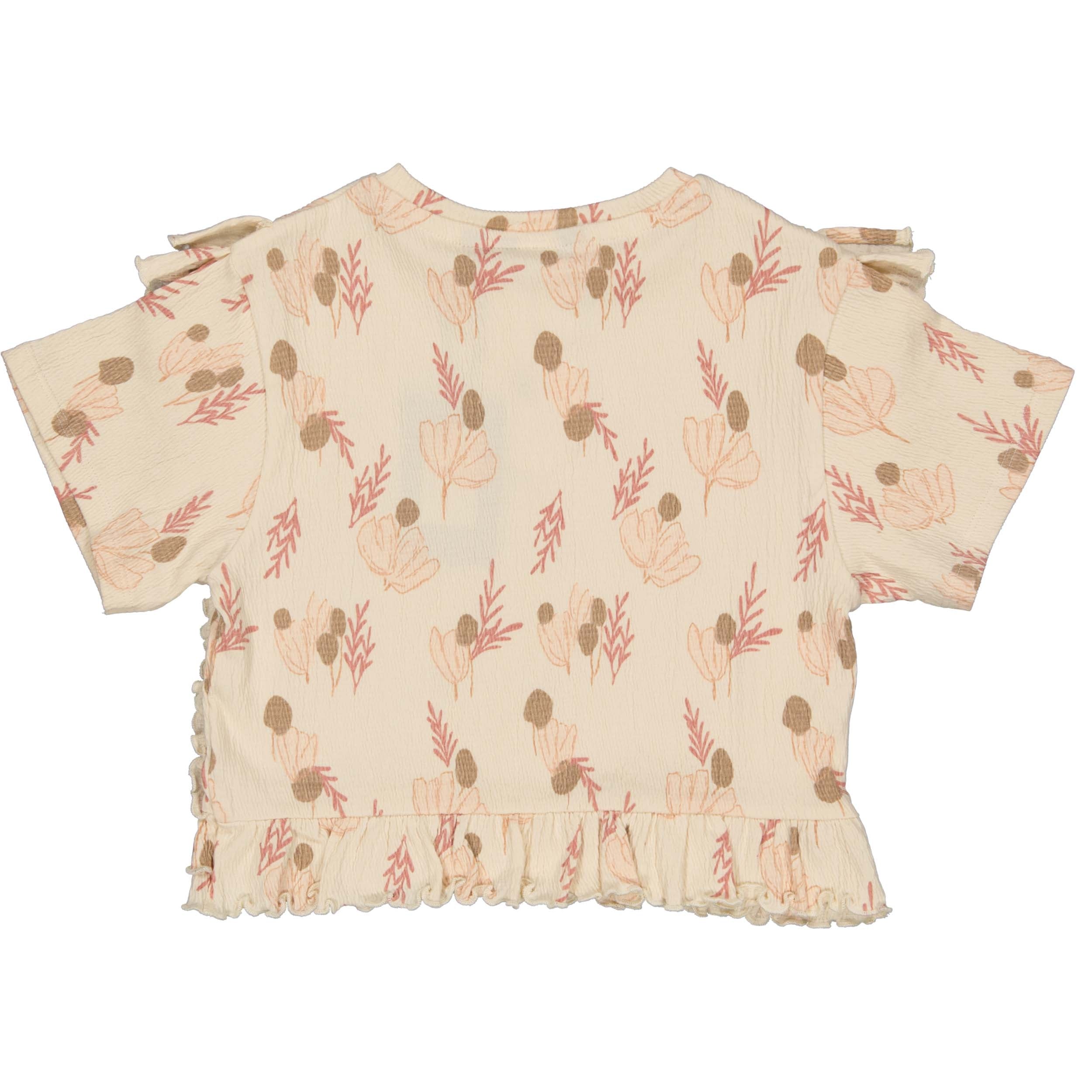 Shirt Créme met bloemen | AOP Pink Leaves