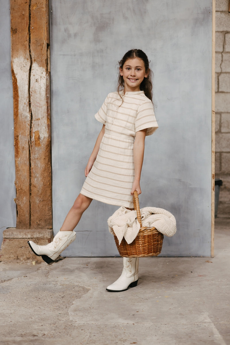 Jurk Beige | AOP Taupe Stripe