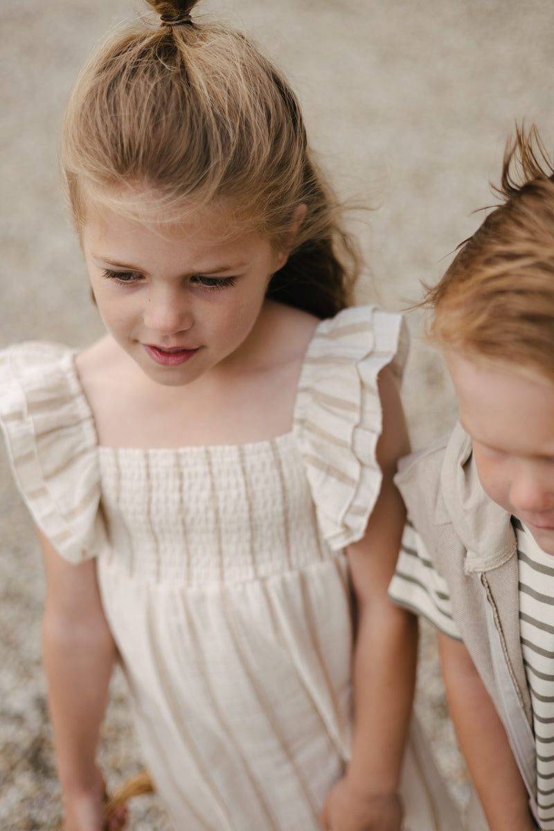 Jurk Beige | AOP Taupe Stripe