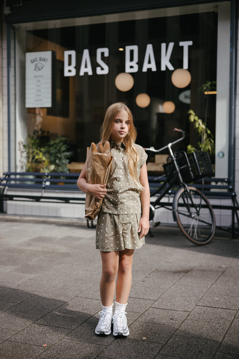 Blouse groen met stippen | AOP White Dot