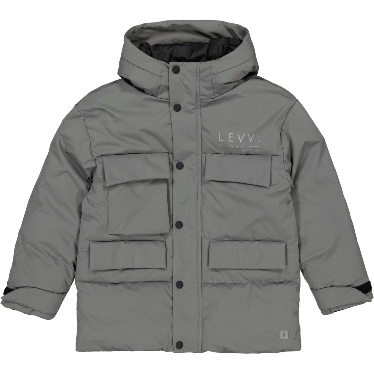 Grijze jas met capuchon en klepzakken | Soft Grey
