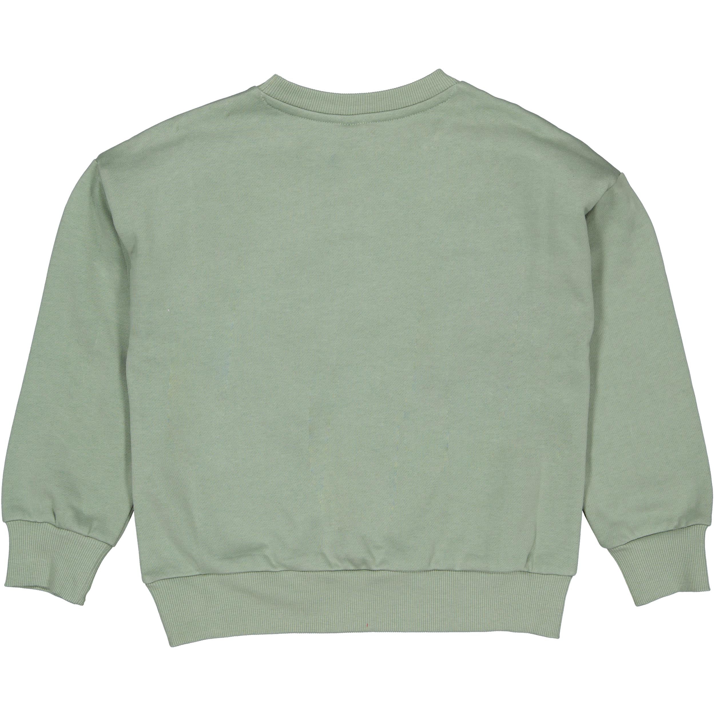 Saliegroene sweater met subtiele tekstprint | Cedar Green