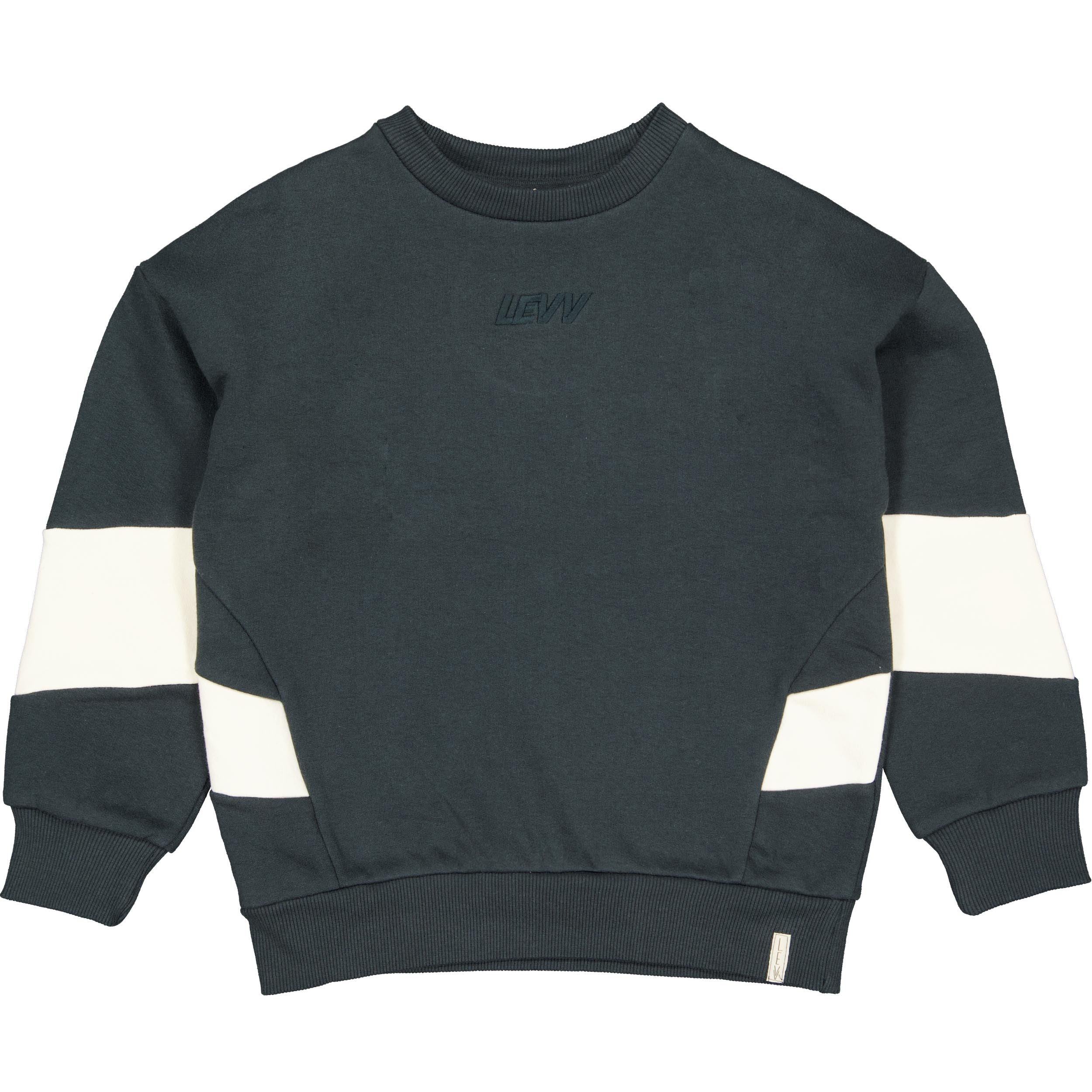 Donker antraciet sweater met kleurvlakken | Night Blue