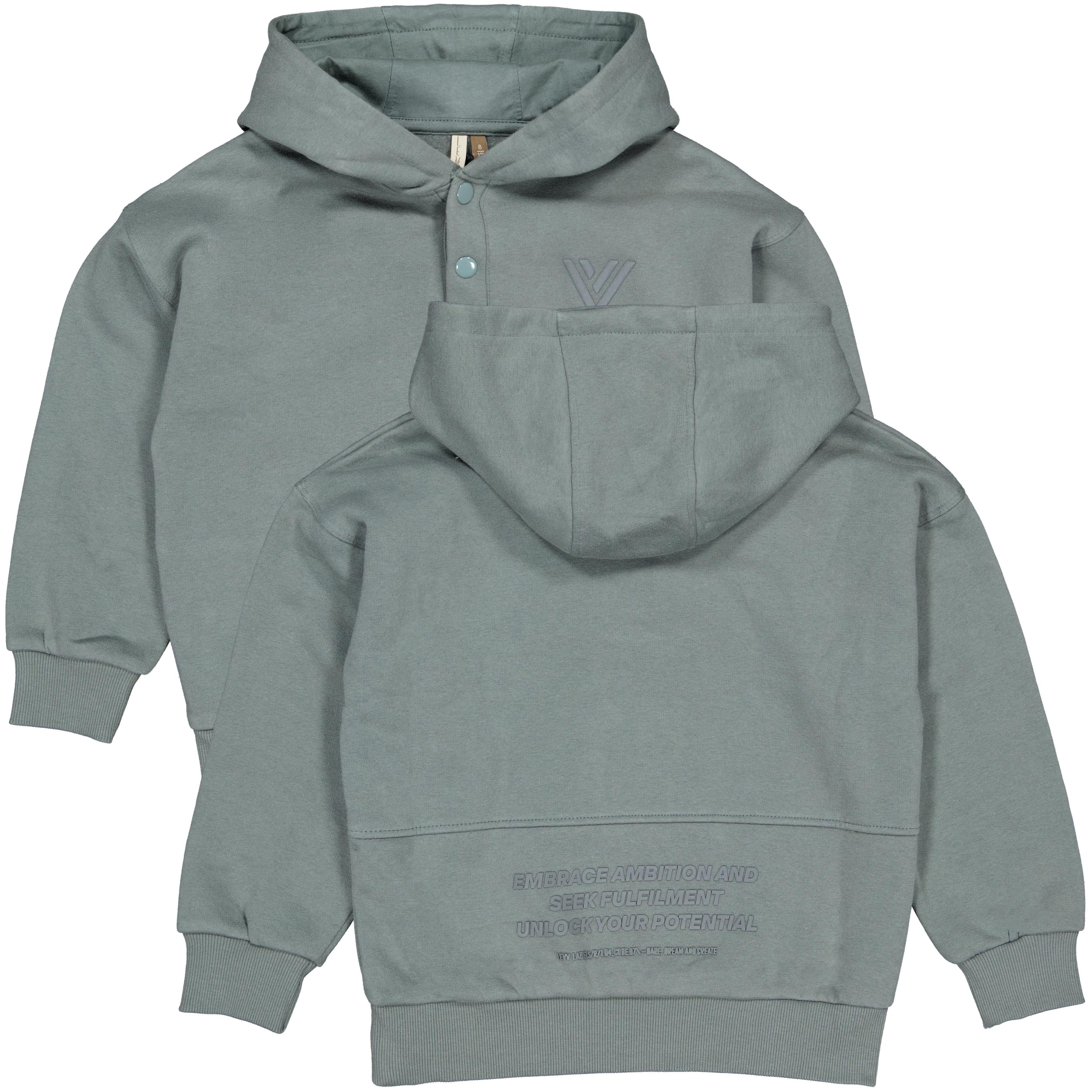 Grijsgroene hoodie met knoopsluiting | Light Petrol