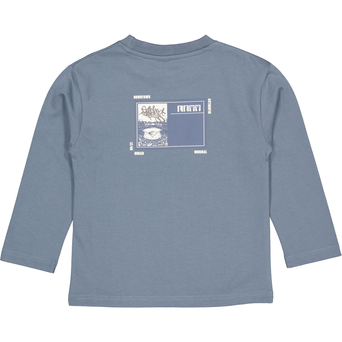 Blauwgrijze longsleeve met rugprint | Mid Blue