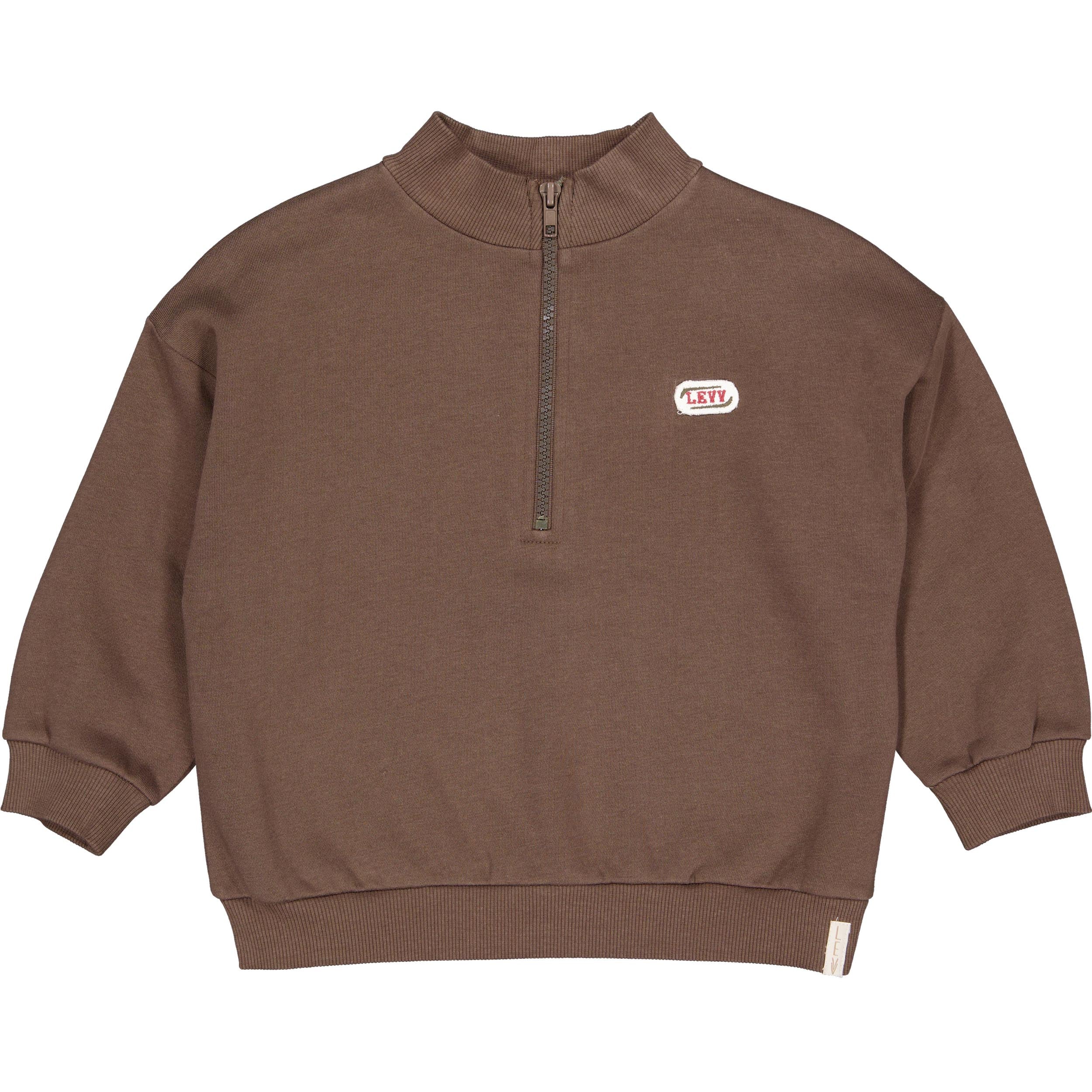 Bruine sweater met halve rits | Chocolate Brown