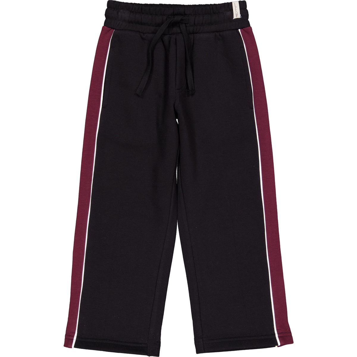 Zwarte broek met bordeauxrode zijstrepen | Black