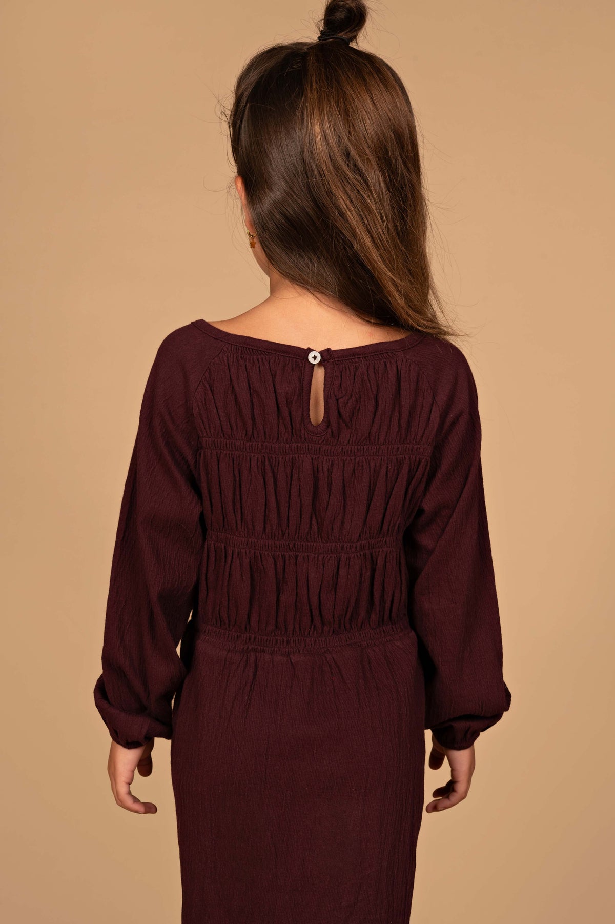 Bordeauxrode jurk met smockwerk | Dark Purple