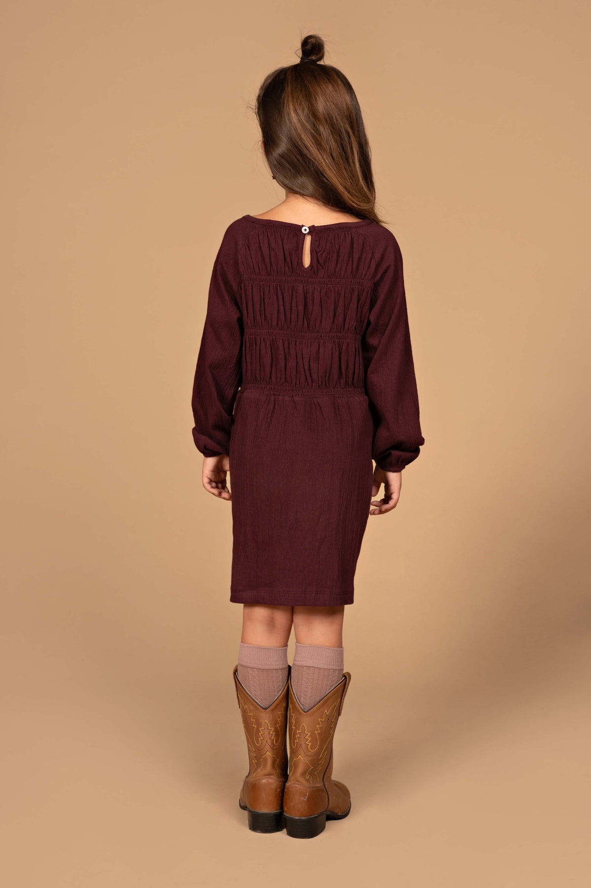 Bordeauxrode jurk met smockwerk | Dark Purple
