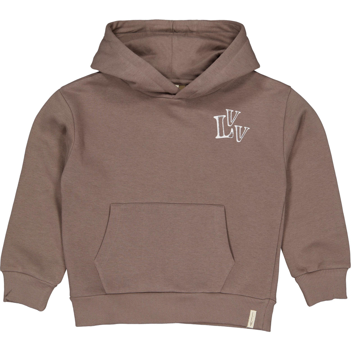 Taupe hoodie met buidelzak en logo | Coffee Brown
