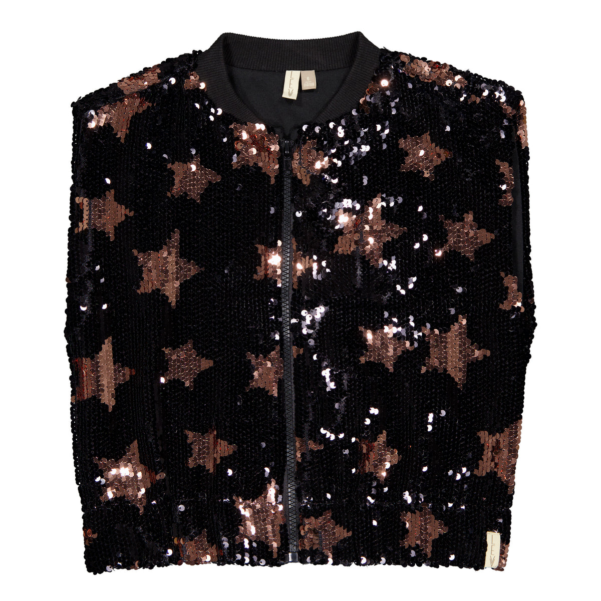 Zwart paillettenjasje met sterrenprint | Black