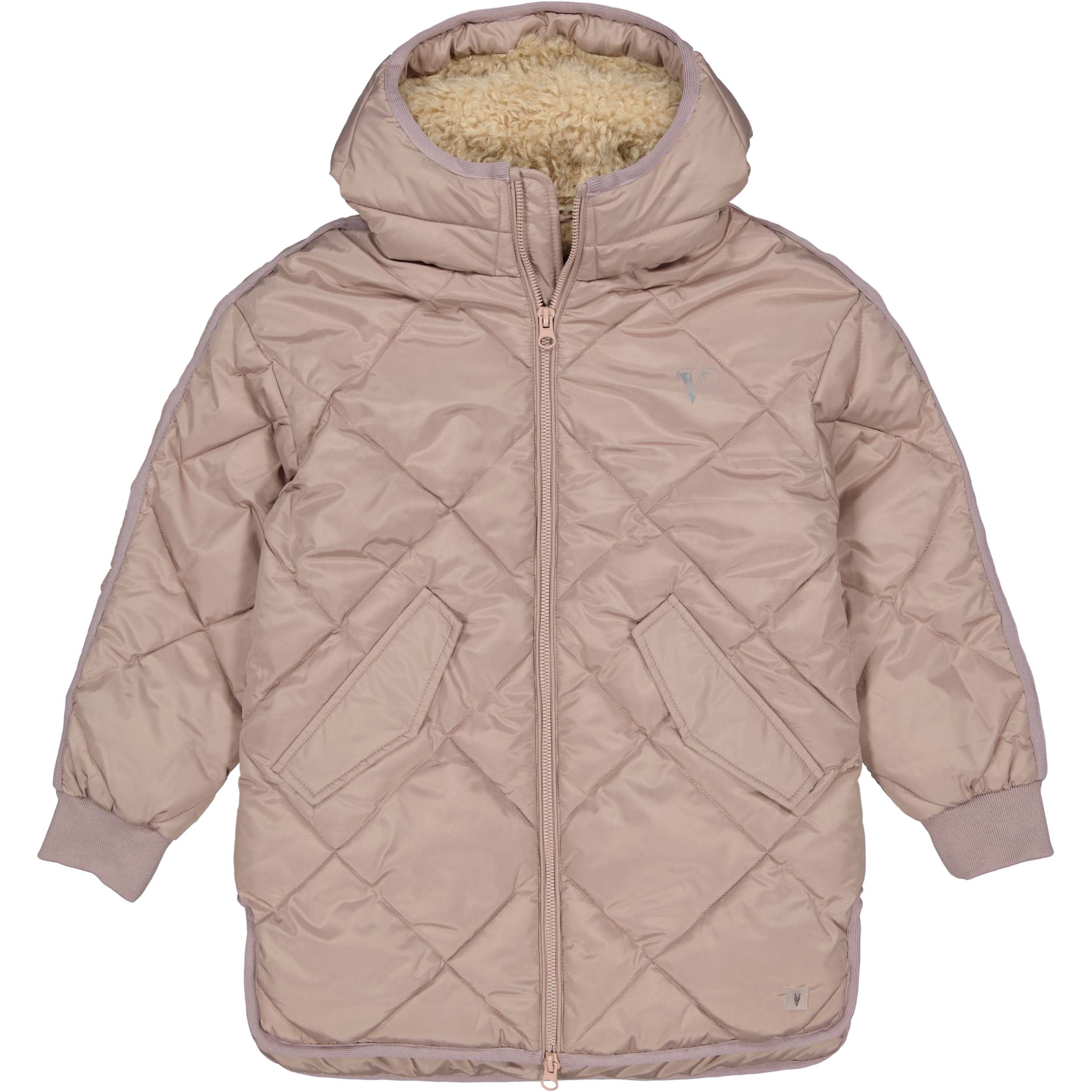 Oudroze doorgestikte jas met capuchon | Light Mauve