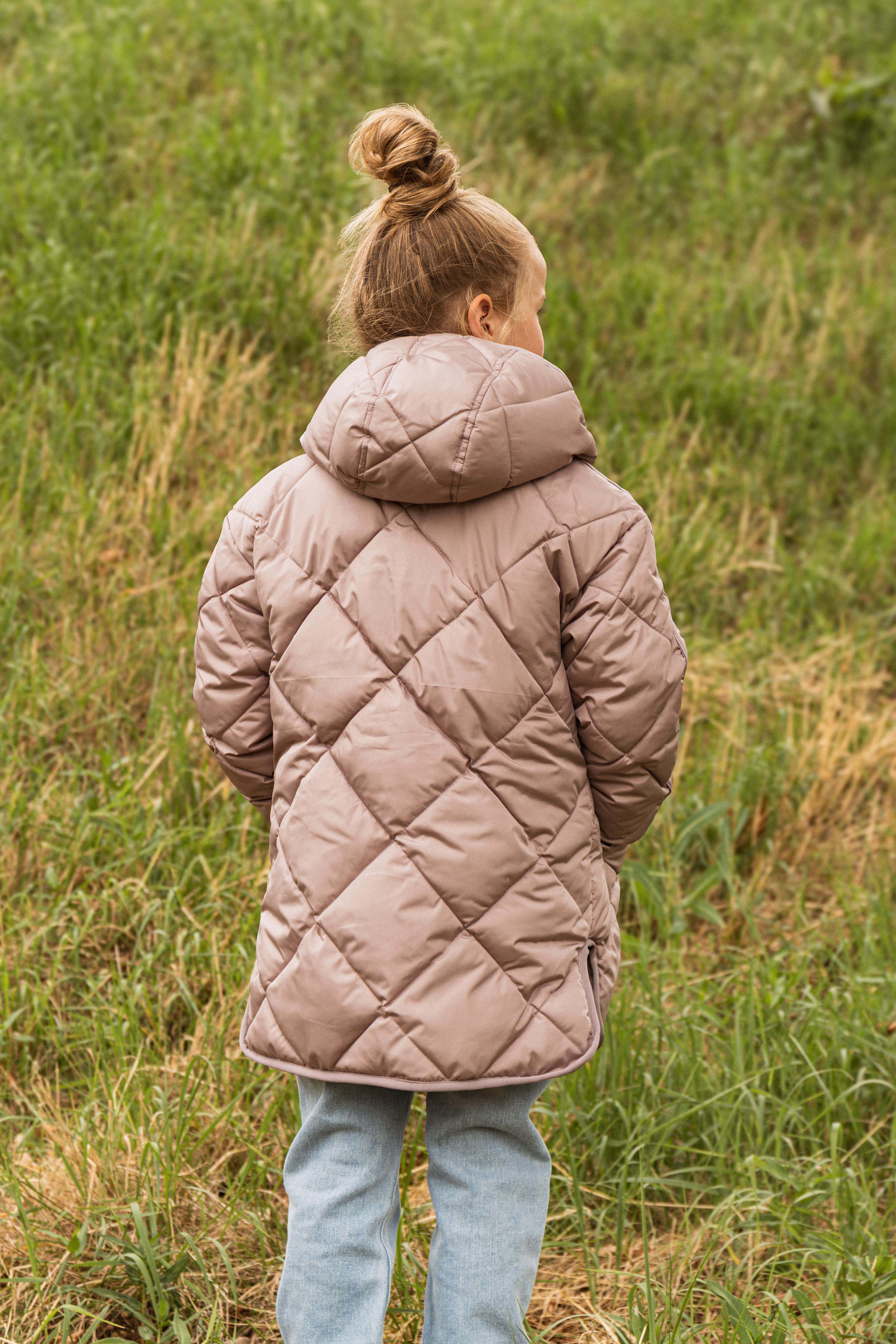 Oudroze doorgestikte jas met capuchon | Light Mauve