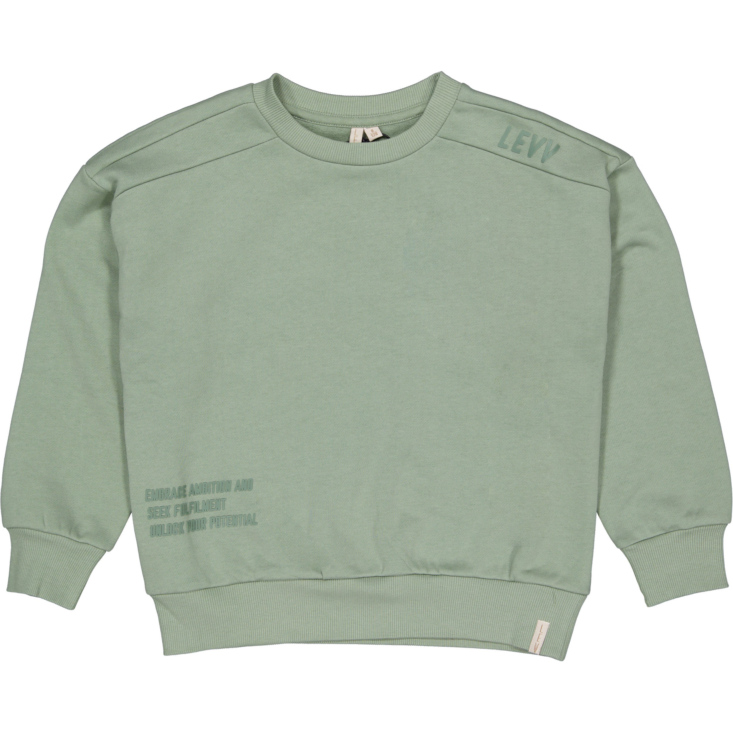 Saliegroene sweater met subtiele tekstprint | Cedar Green
