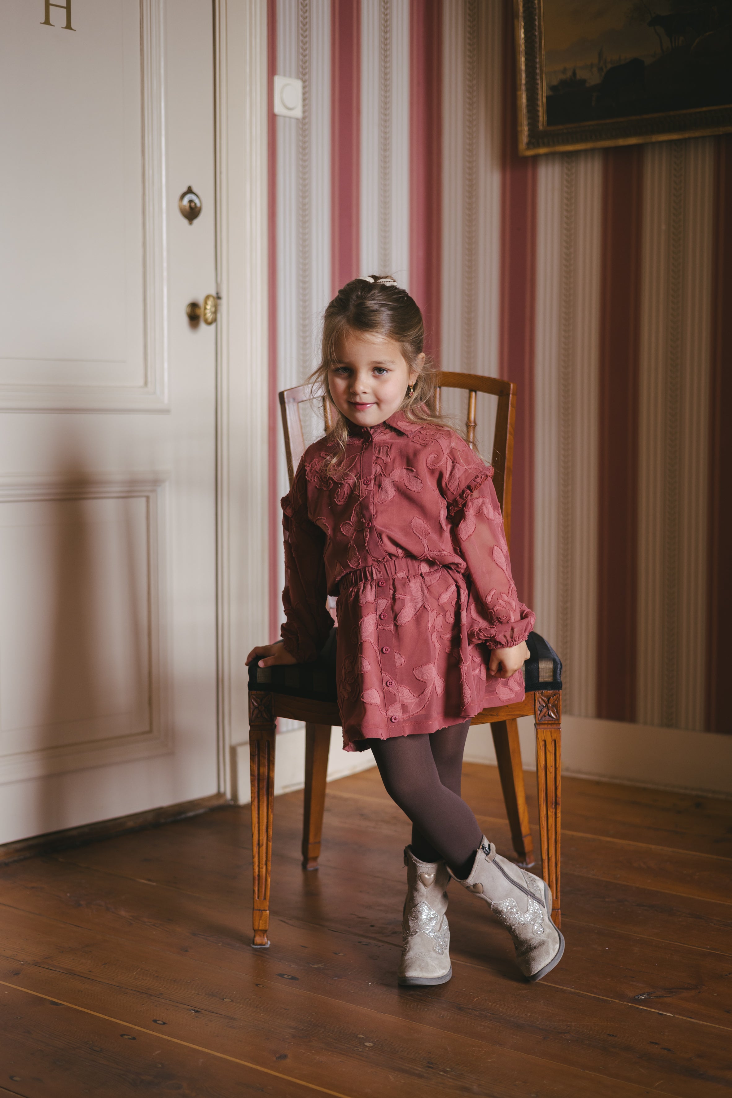 Terracotta blouse met all-over print | Red Pink