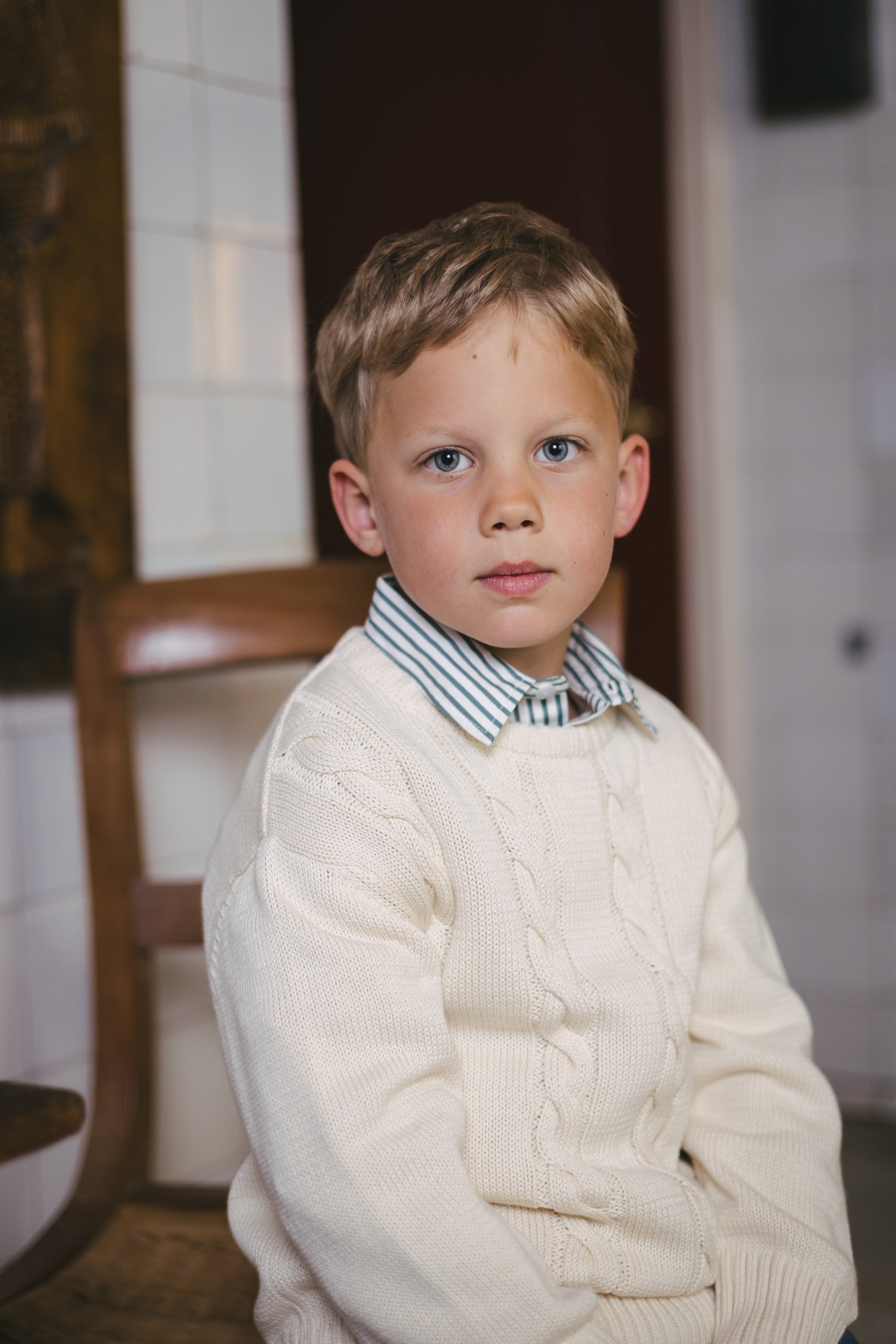 Ecru kabelgebreide sweater | Cotton Cream