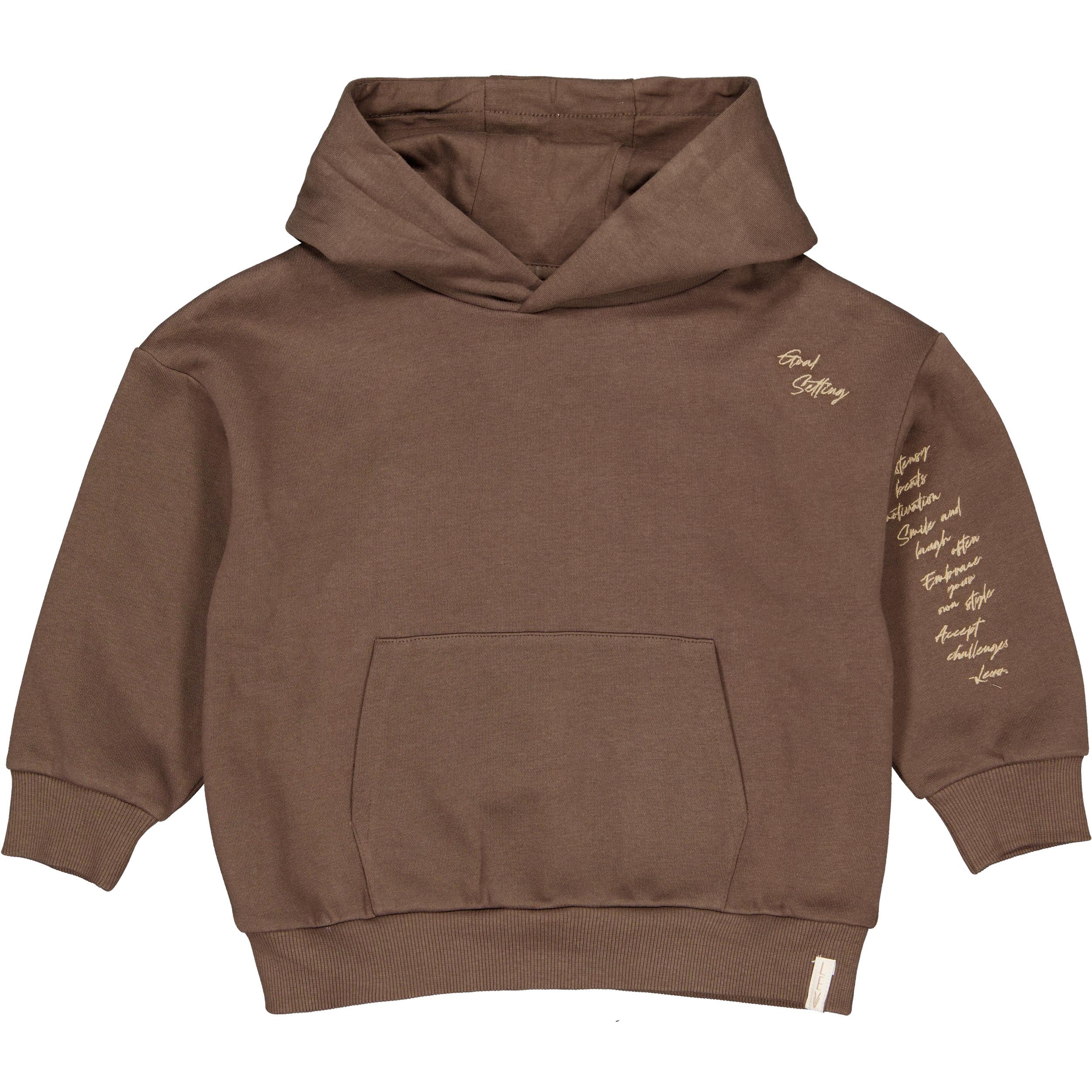 Bruine hoodie met mouwprint | Chocolate Brown