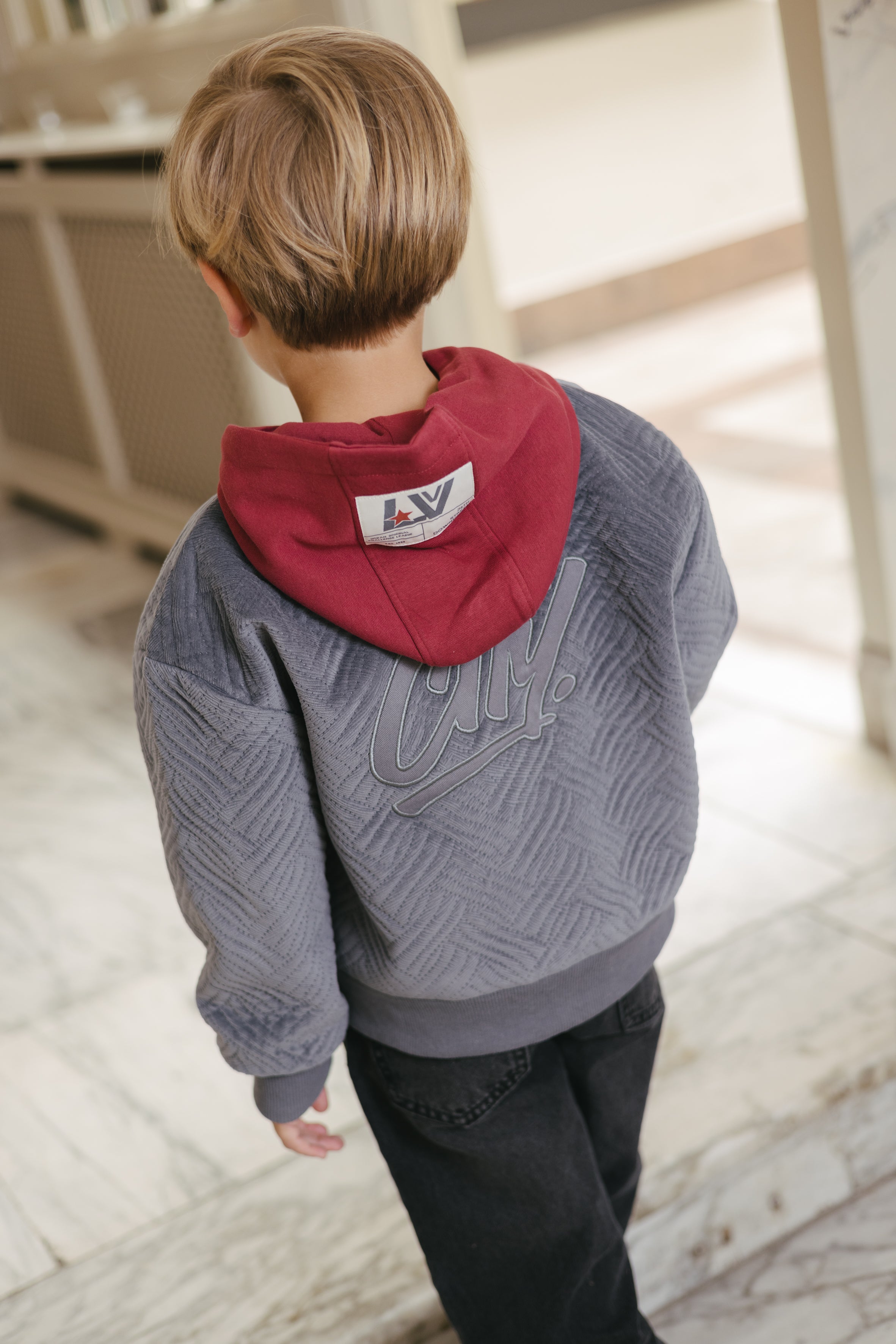 Blauwgrijs doorgestikt vest met rits | Mid Blue
