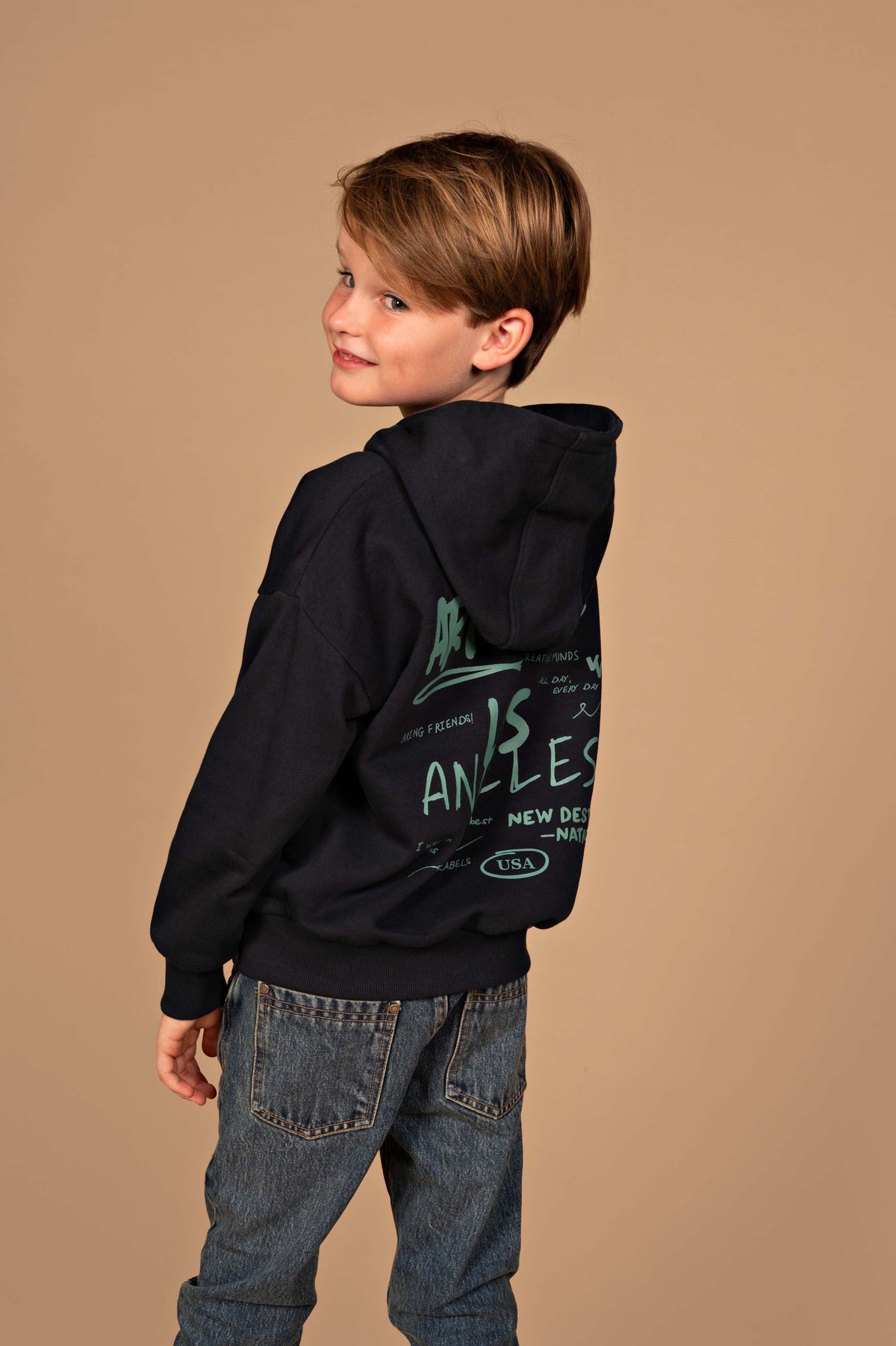 Donkerblauwe hoodie met rugprint | Indigo Blue