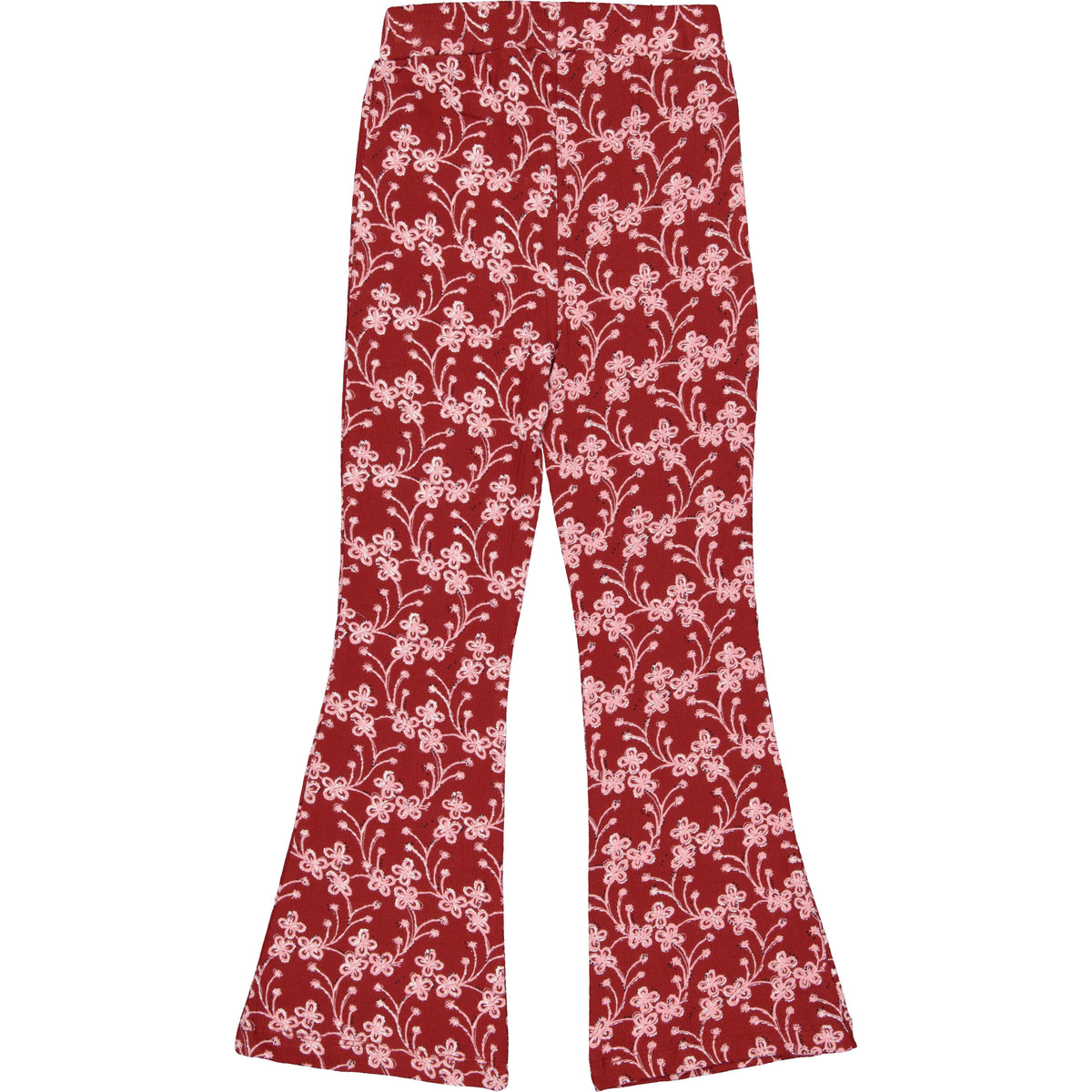 Rode flared broek met witte bloemenprint | AOP Red Flower