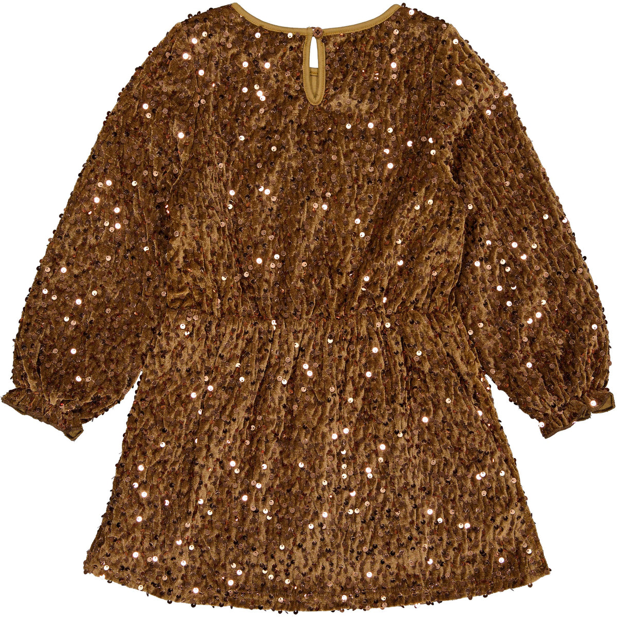 Cognackleurige paillettenjurk met lange mouwen | Brown