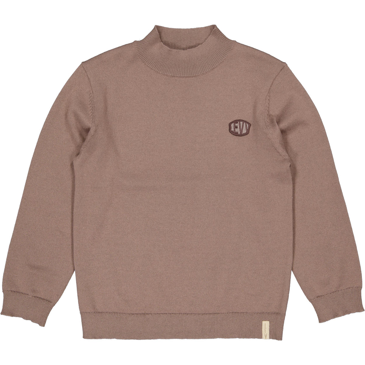 Taupe ribgebreide coltrui met borstlogo | Grey