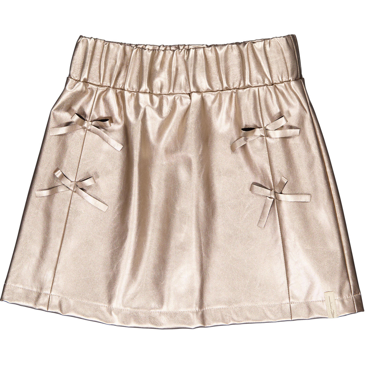 Champagnekleurige glanzende rok met strikjes | Bronze
